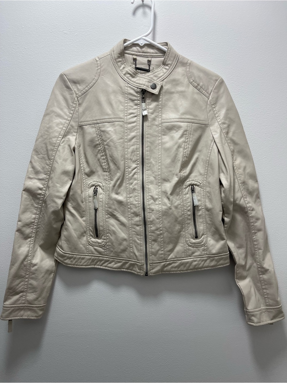 J2 by Jou Jou - Cream Faux Leather Moto Jacket - Size Medium